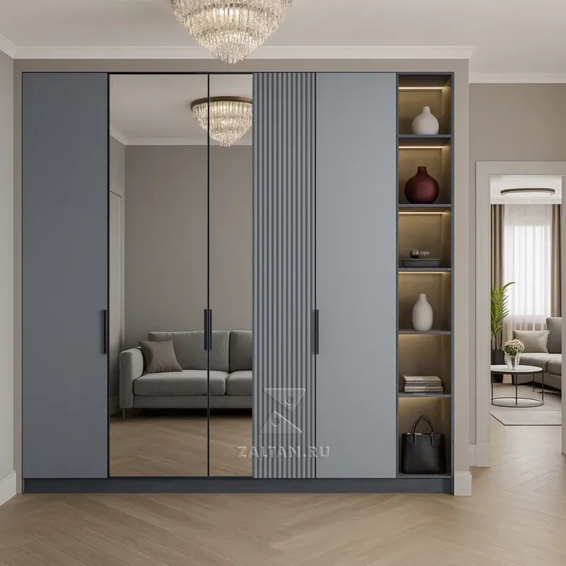 Шкаф-купе с зеркалом и полками