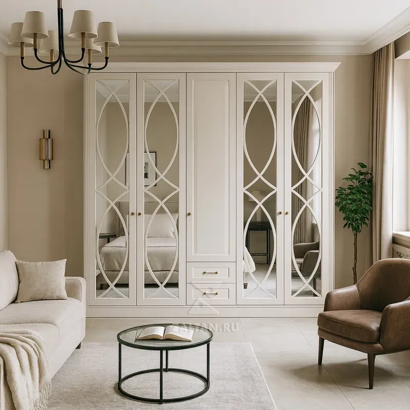 Шкаф кремовый с зеркалами