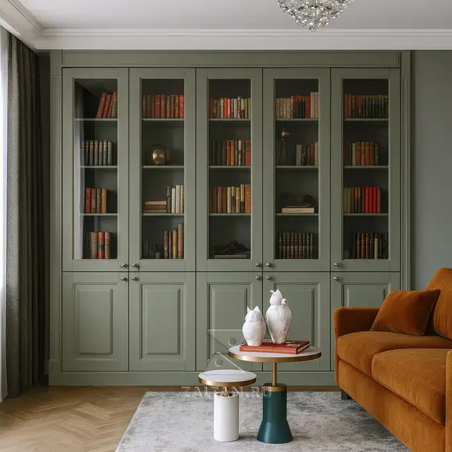 Встроенная книжная стенка зелёная