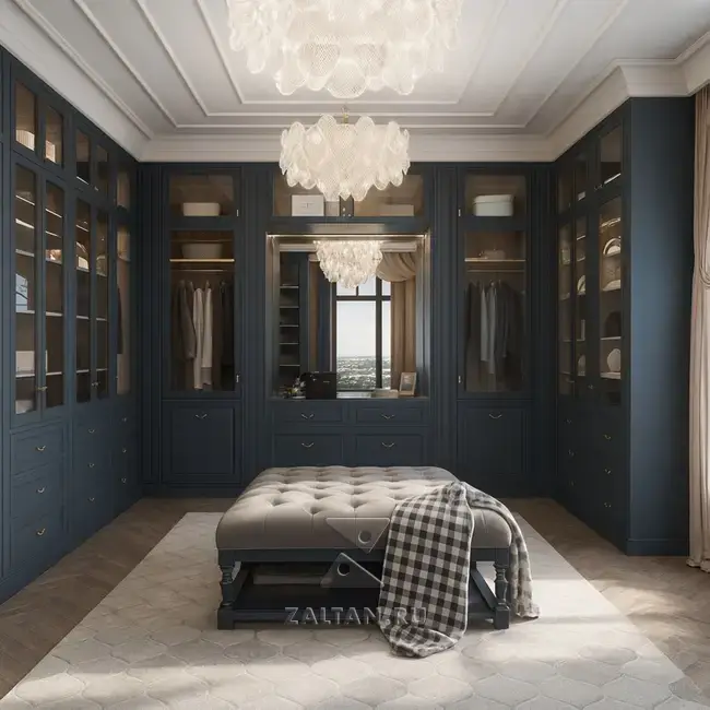 Неоклассическая гардеробная с пуфом