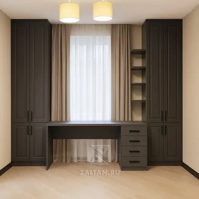 Встроенный рабочий стол со шкафами