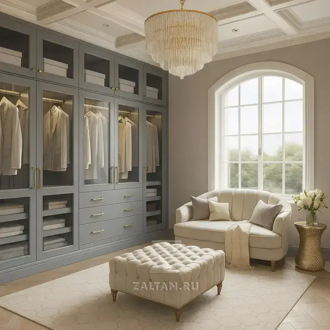 Классическая гардеробная с витринами