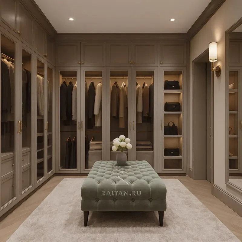 Классическая гардеробная с витринами