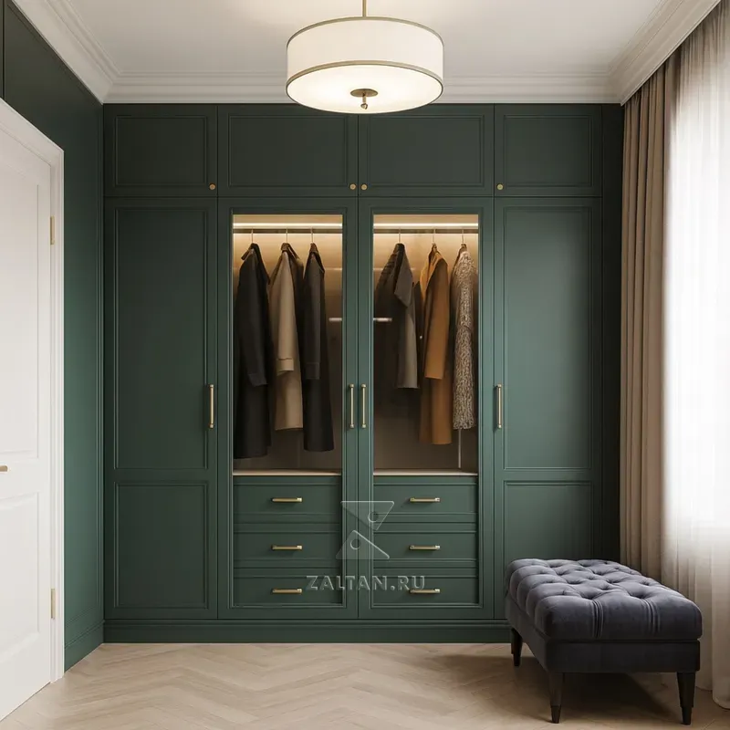 Встроенный зелёный платяной шкаф