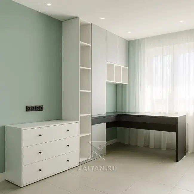 Угловой кабинетный гарнитур белый серый