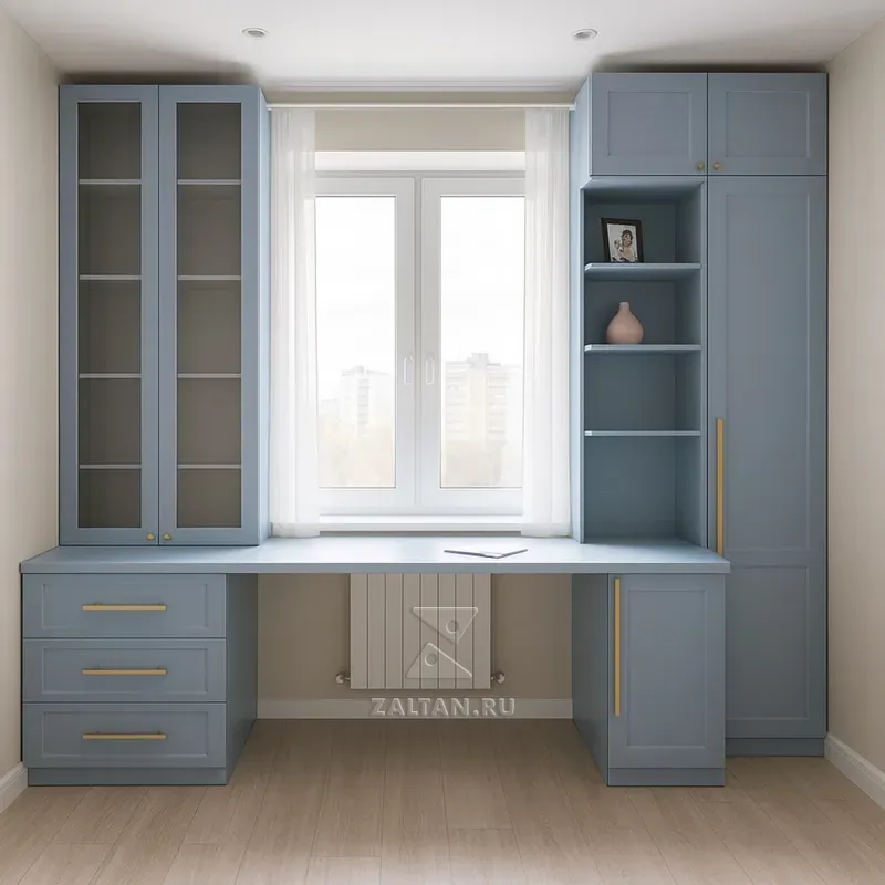Рабочая зона у окна с шкафами