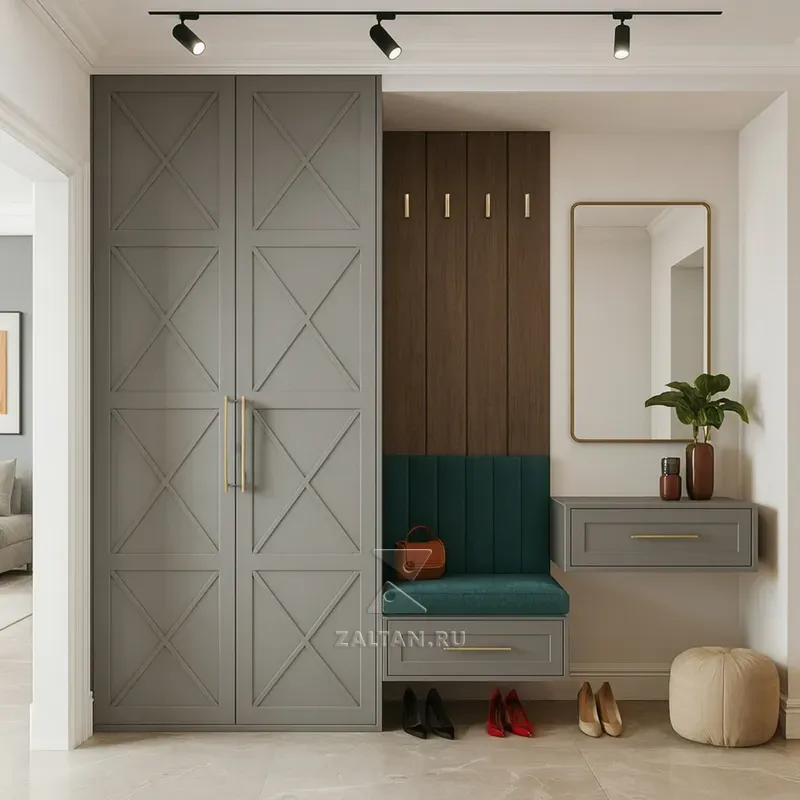 Прихожая с банкеткой и шкафом