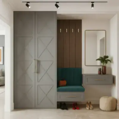 Прихожая с банкеткой и шкафом