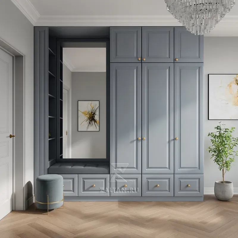 Встроенный шкаф в прихожую с банкеткой