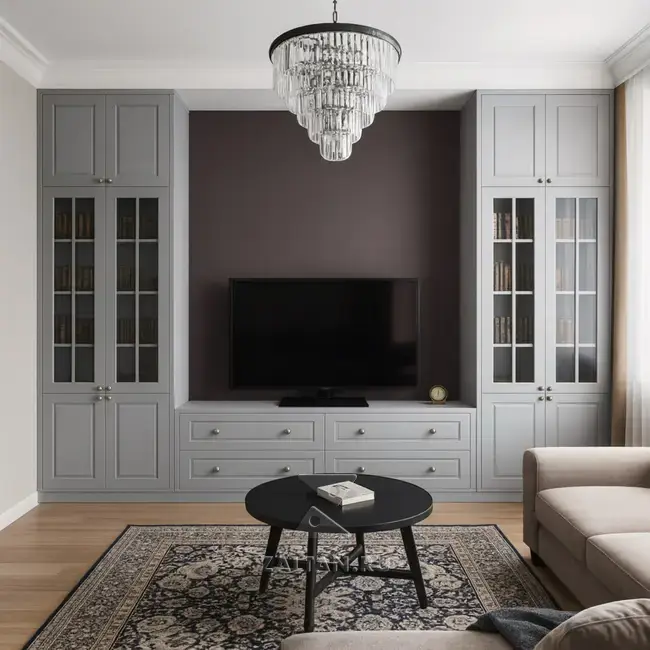 Гостиная стенка с витринами серая