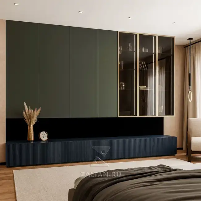 Стенка со стеклянной витриной зелёная