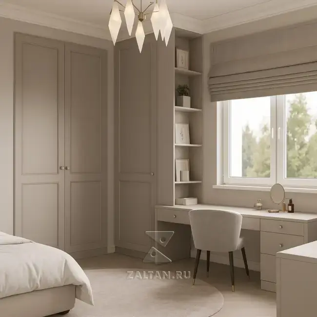 Шкаф встроенный с рабочей зоной кремовый