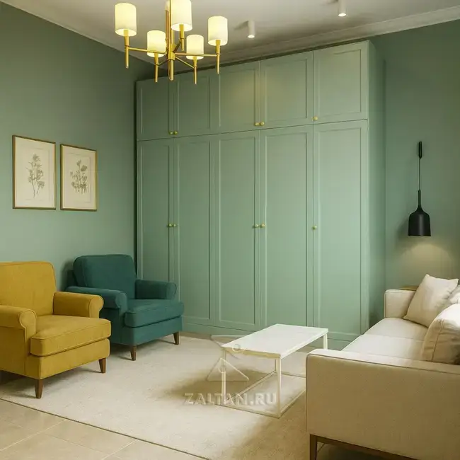Зелёный встроенный шкаф гостиная