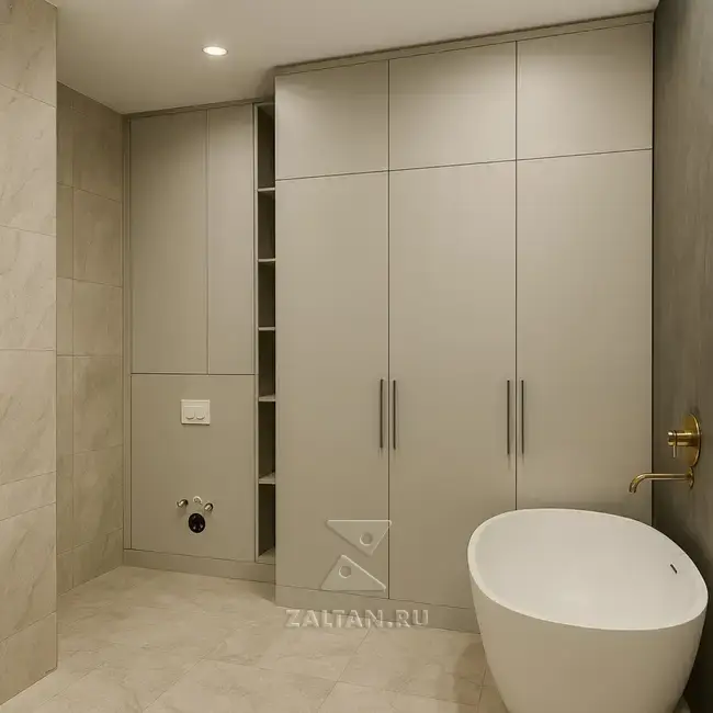 Встроенный шкаф в ванную бежевый