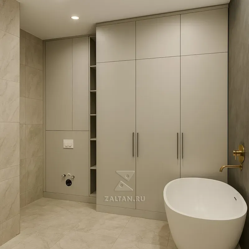 Встроенный шкаф в ванную бежевый