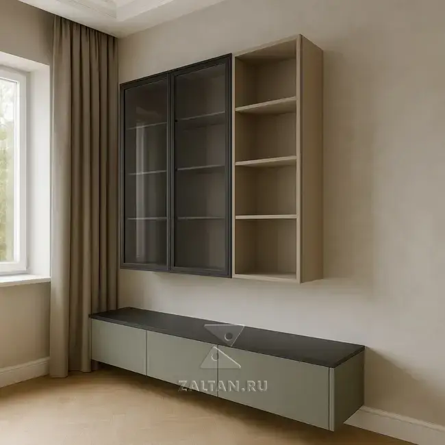 Навесная стенка под ТВ с витриной