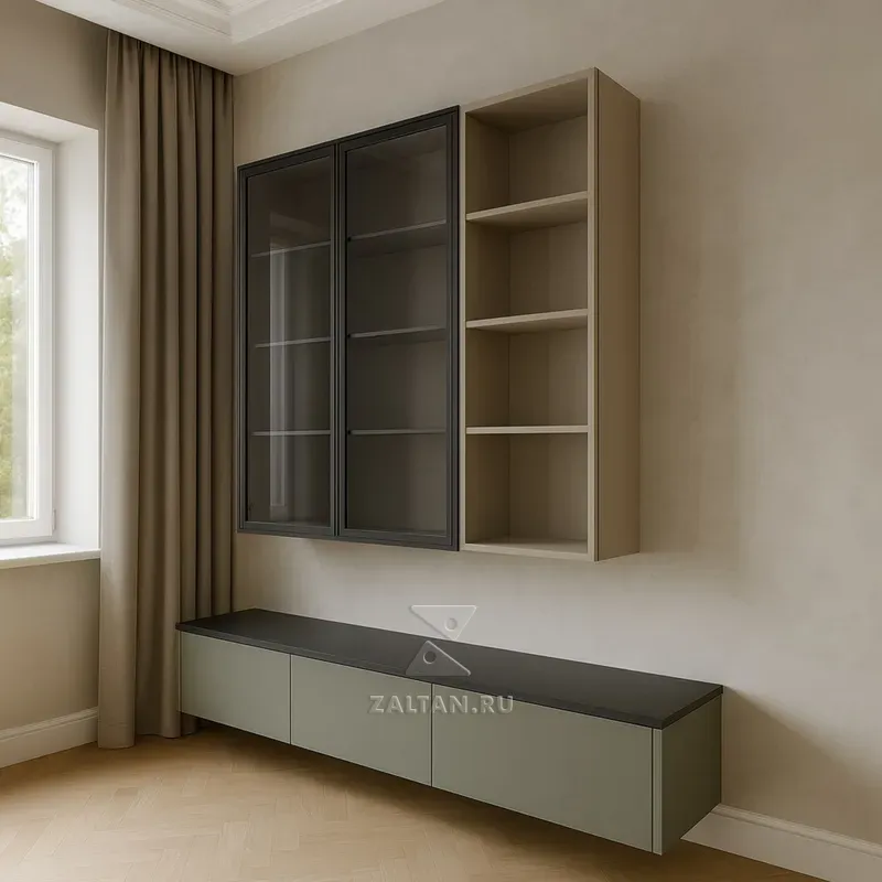 Навесная стенка под ТВ с витриной