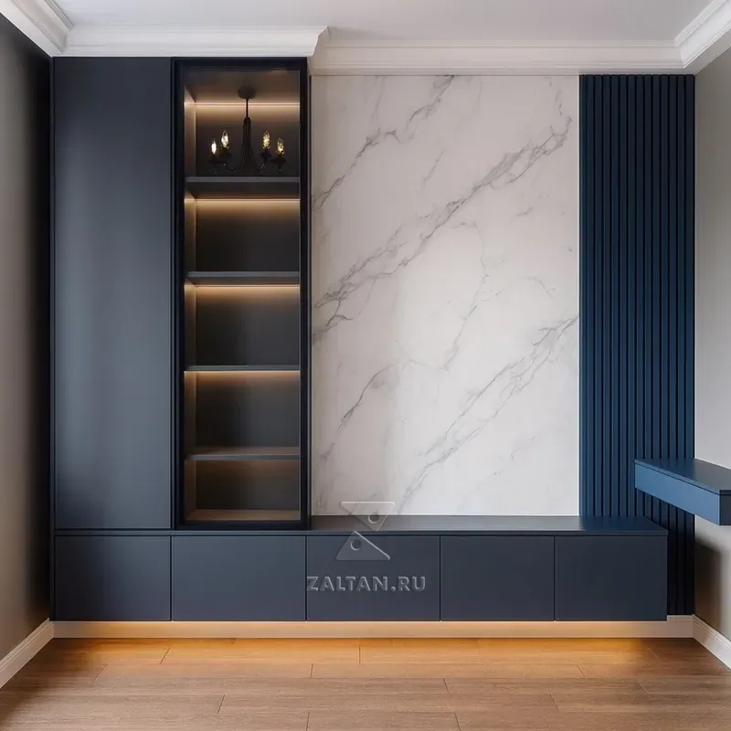 Стенка витрина мраморная панель синяя