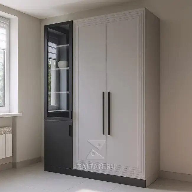 Шкаф с витриной серо чёрный