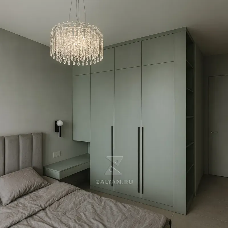 Встроенный шкаф зелёный матовый