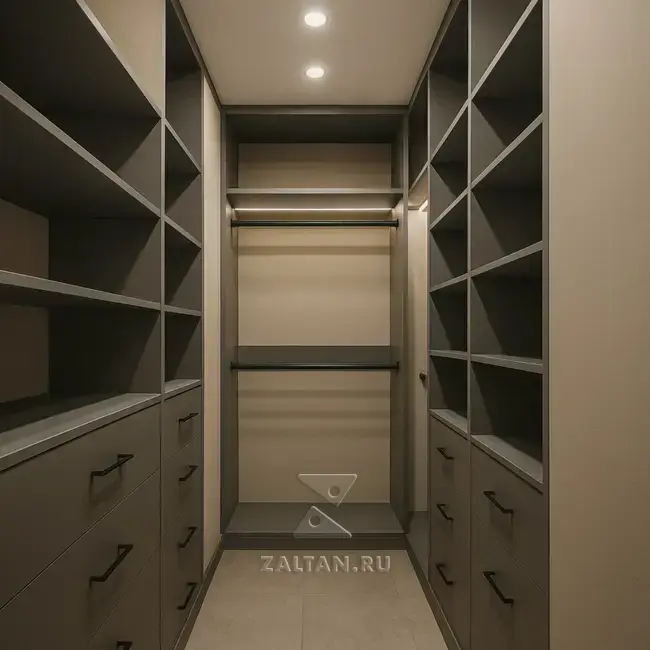 Гардеробная серо бежевая