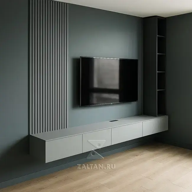 Навесная тумба под ТВ с полкой