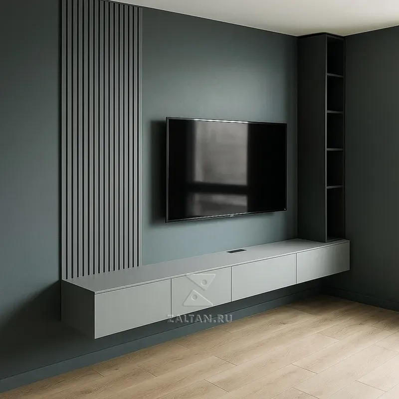 Навесная тумба под ТВ с полкой