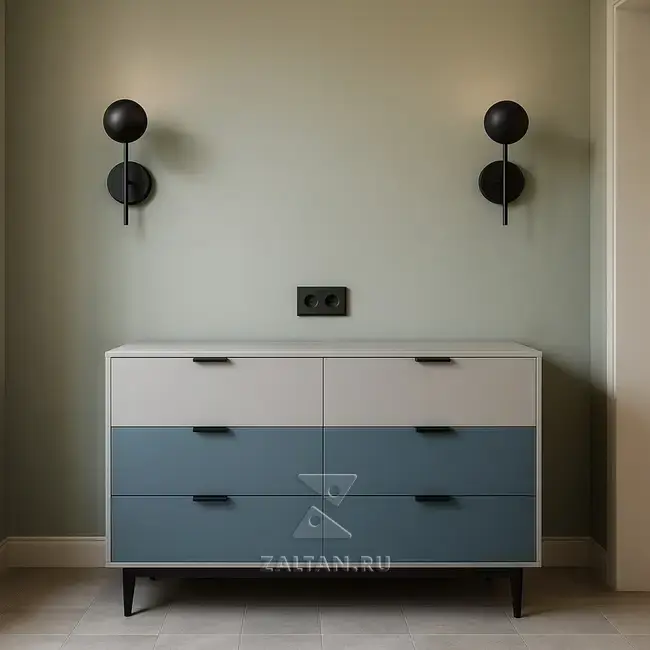 Комод бело голубой узкий
