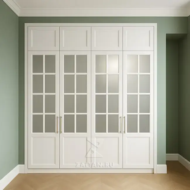 Белый встроенный шкаф с витражом