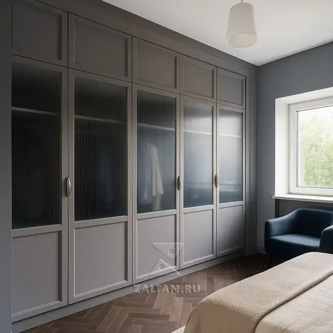 Встроенный платяной шкаф серый