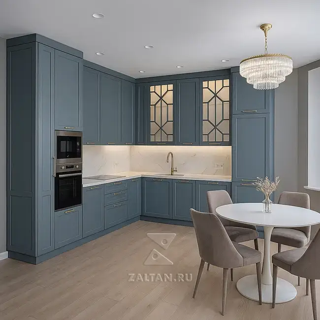 Угловая кухня с витринами