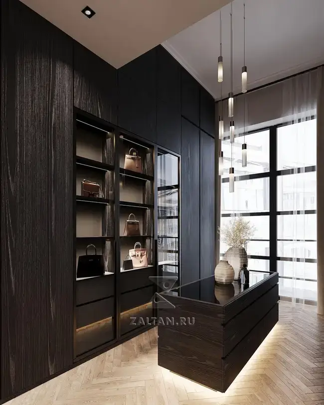 Большая гардеробная цвета венге