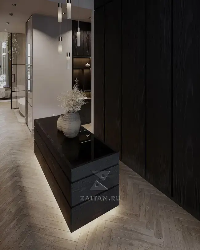 Остров в гардеробной с подстветкой