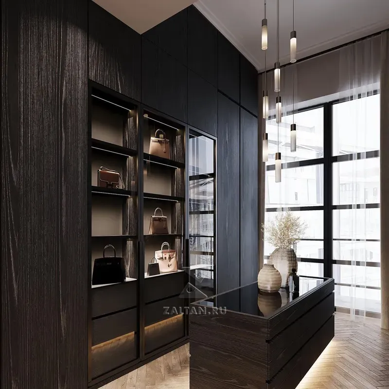 Большая гардеробная цвета венге