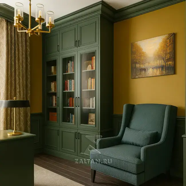 Зелёная классическая книжная витрина