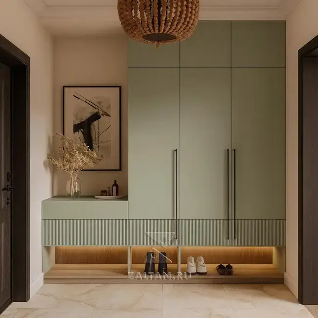 Прихожая встроенный шкаф зелёный