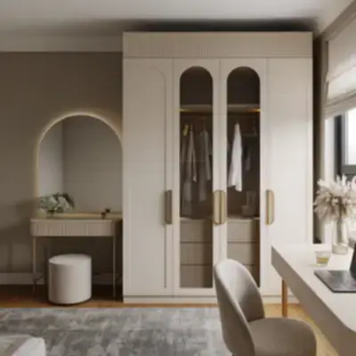 Шкаф в спальню с витринами