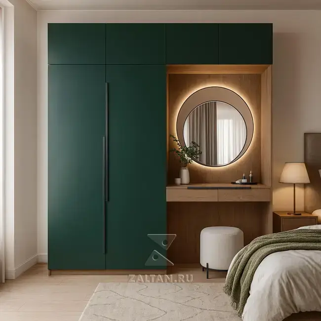 Шкаф с туалетным столиком зелёный дуб