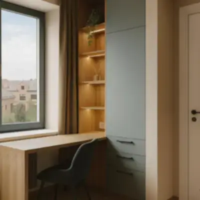 Рабочая зона у окна с шкафом