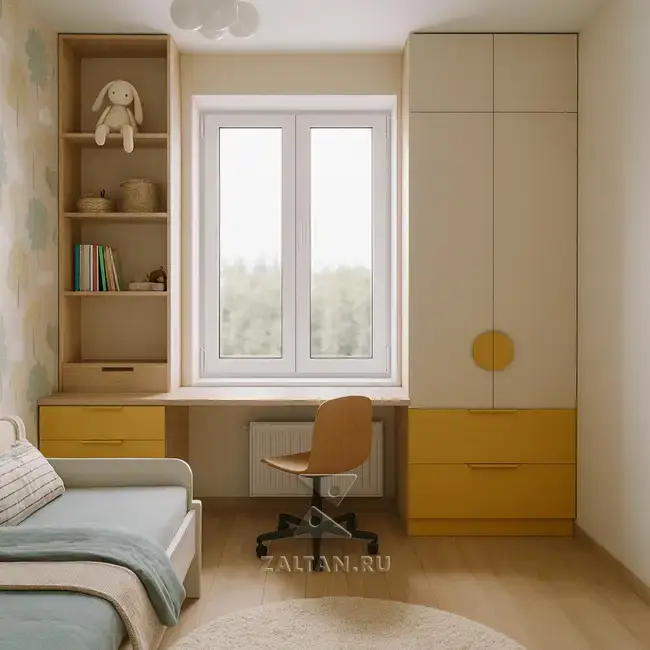 Детская у окна шкаф стол