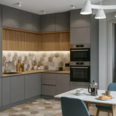 Угловая кухня с пеналом