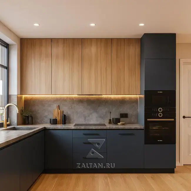 Кухонный гарнитур угловой дуб синий