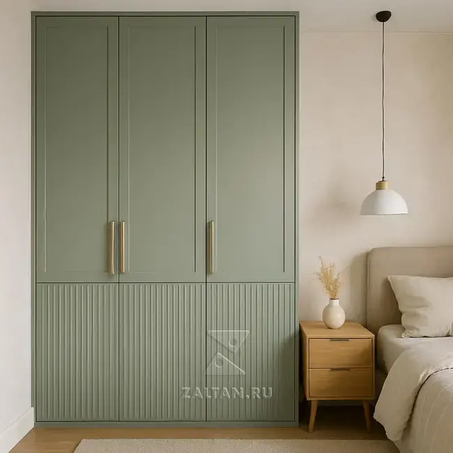 Зелёный встроенный шкаф спальня