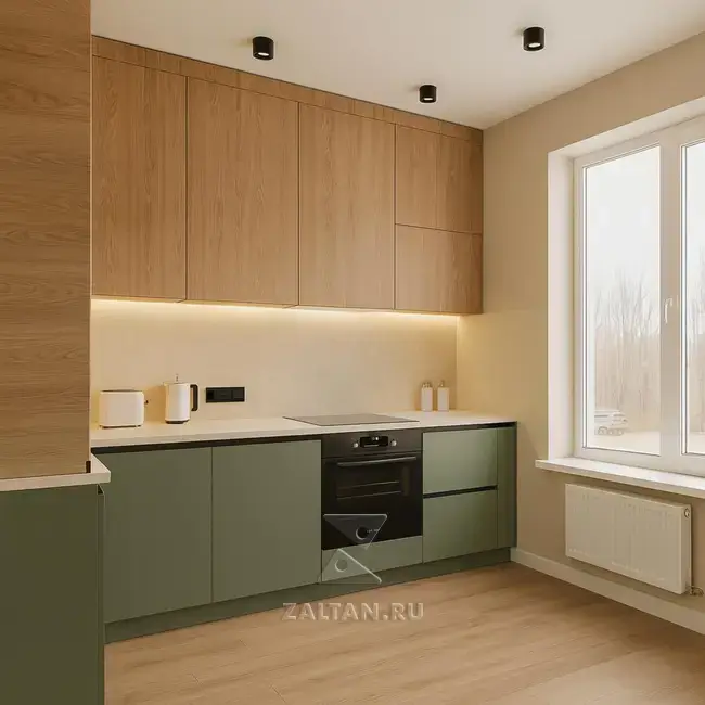 Кухня зелёная деревянная под заказ
