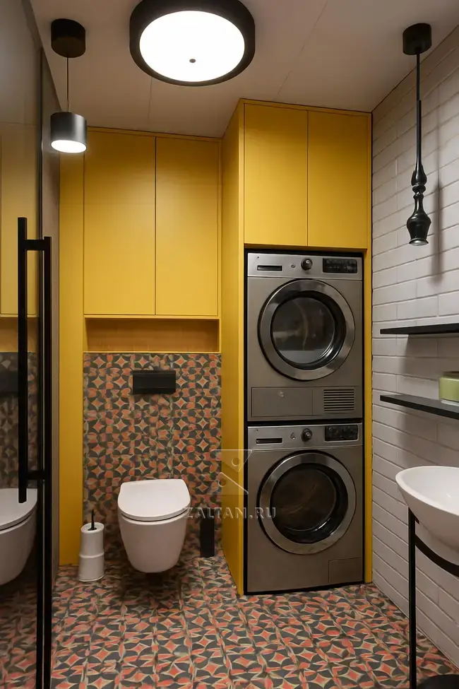 Жёлтый пенал для техники санузел