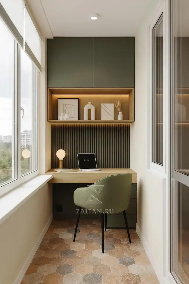 Рабочая зона на балконе зелёная