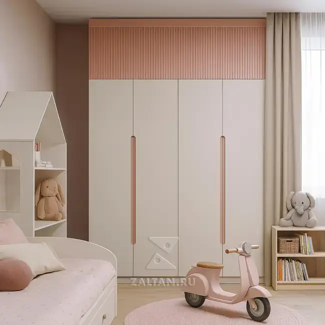 Шкаф детский встроенный кремовый розовый