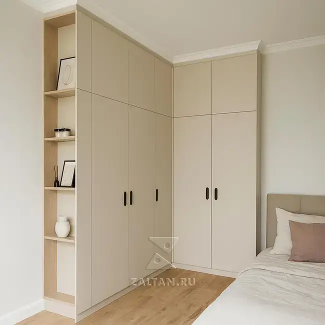 Угловой встроенный шкаф бежевый