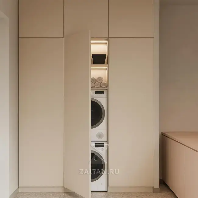 Встроенный шкаф прачечная кремовый