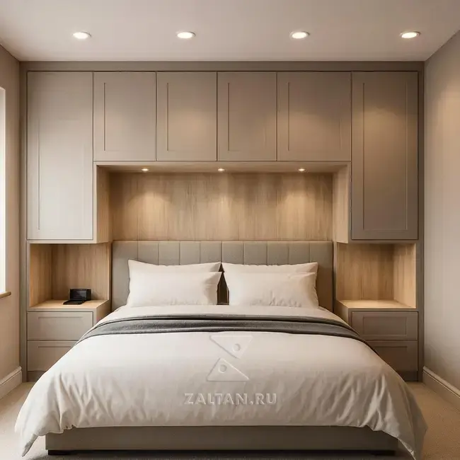 Встроенная мебель вокруг кровати